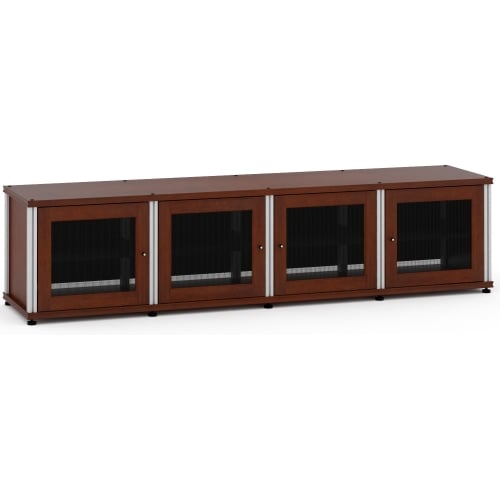 Synergy 247 Quad Width 87" AV Cabinet TV Stand in Cherry, Mesh Doors & Aluminum Frame