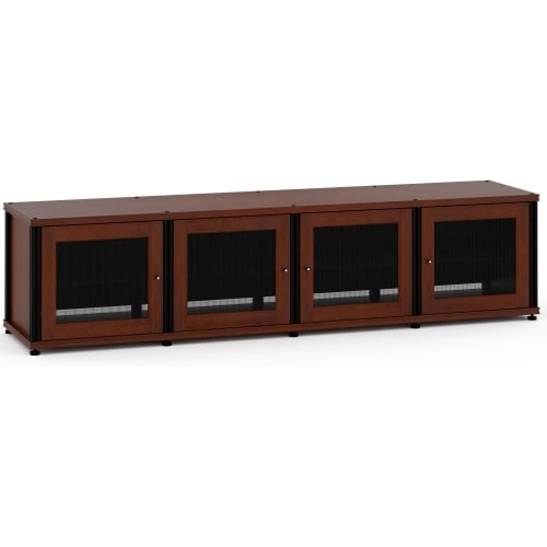 Synergy 247 Quad Width 87" AV Cabinet TV Stand in Cherry, Mesh Doors & Black Frame