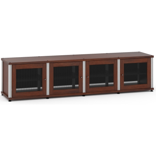 Synergy 247 Quad Width 87" AV Cabinet TV Stand in Walnut, Mesh Doors & Aluminum Frame