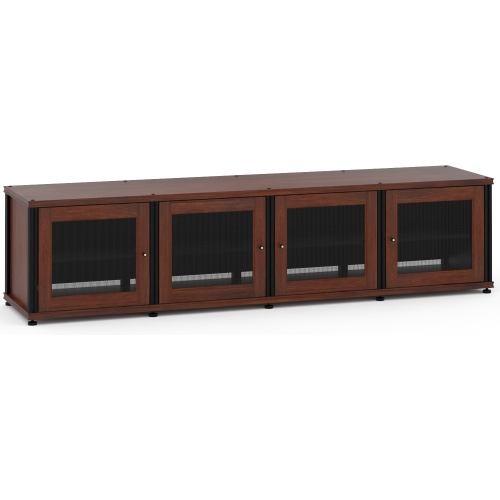 Synergy 247 Quad Width 87" AV Cabinet TV Stand in Walnut, Mesh Doors & Black Frame