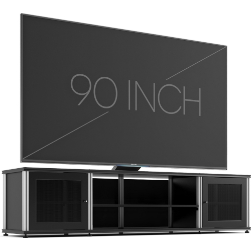 Synergy 248 Quad Width 87" AV Cabinet TV Stand in Black Oak Aluminum Frame