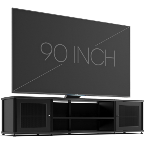 Synergy 248 Quad Width 87" AV Cabinet TV Stand in Black Oak, Mesh Doors & Black Frame