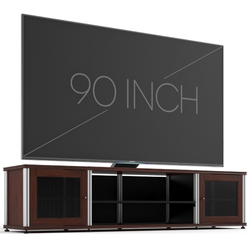 Synergy 248 Quad Width 87" AV Cabinet TV Stand in Walnut, Mesh Doors & Aluminum Frame