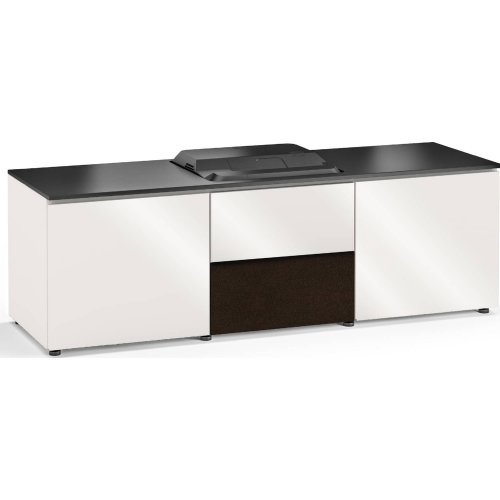 Miami 236 66" Credenza Cabinet in Gloss Warm White & Black for Epson HD 3LCD Projector