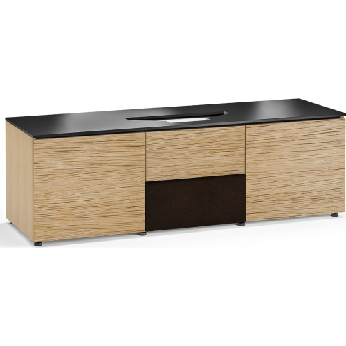 Denver 236 66" Credenza Cabinet in Natural Oak & Black for Vivitek UST Laser Projector