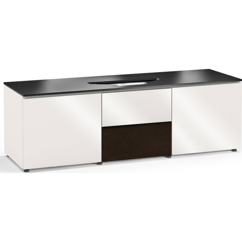 Miami 236 66" Credenza Cabinet in Gloss Warm White & Black for Vivitek UST Laser Projector