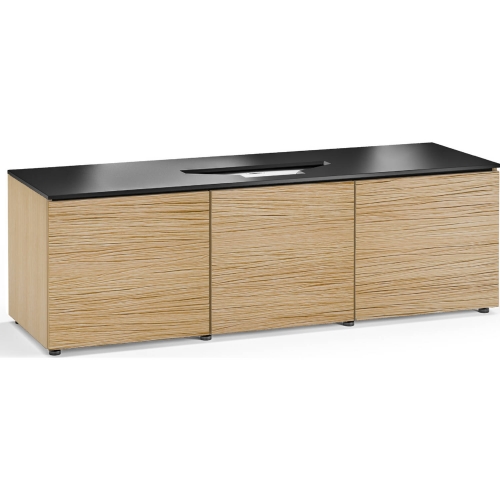 Denver 237 66" Credenza Cabinet in Natural Oak & Black for Vivitek UST Laser Projector