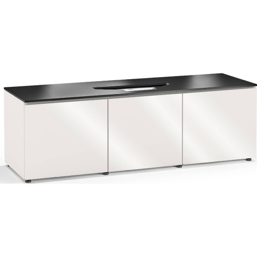 Miami 237 66" Credenza Cabinet in Gloss Warm White & Black for Vivitek UST Laser Projector