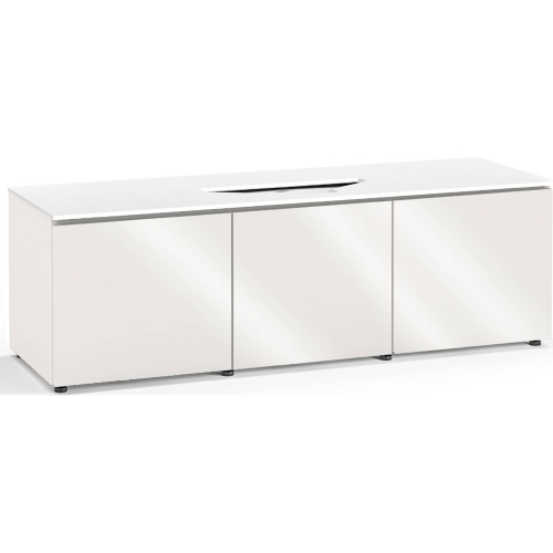 Miami 237 66" Credenza Cabinet in Gloss Warm White & White for Vivitek UST Laser Projector