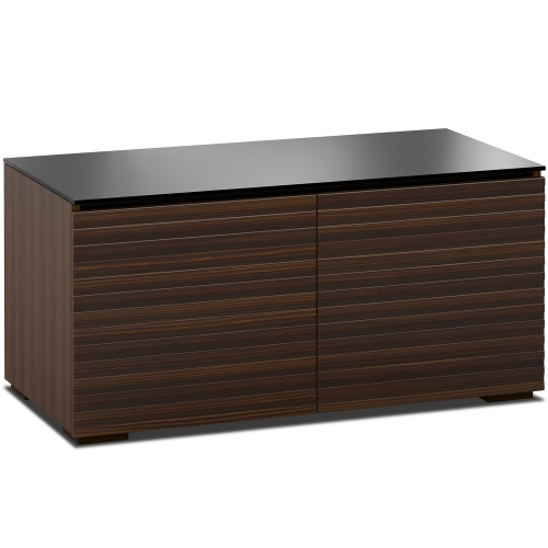 Zurich 221 44" TV Stand Cabinet w/ Linear Texture in Opium Brown w/ Black Glass Top & Sides