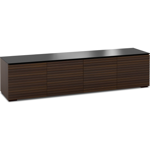 Zurich 247 85" TV Stand Cabinet w/ Linear Texture in Opium Brown w/ Black Glass Top & Sides