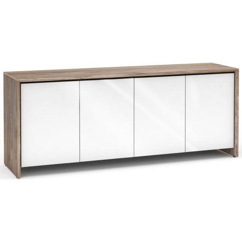 Barcelona 347 86" Quad Width AV Cabinet in Natural Walnut w/ Gloss White Doors