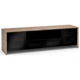 Barcelona 245 86" Quad Width AV Cabinet in Natural Walnut w/ Black Glass Doors