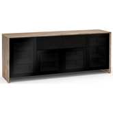 Barcelona 345 86" Quad Width AV Cabinet in Natural Walnut w/ Black Glass Doors