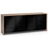 Barcelona 347 86" Quad Width AV Cabinet in Natural Walnut w/ Black Glass Doors