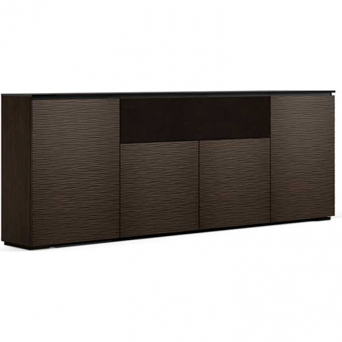 Berlin 345 88" Low Profile Wall Cabinet TV Stand in Textured Wenge w/ Black Top