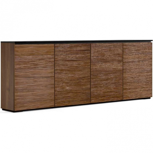 Denver 347 88" Low Profile Wall Cabinet TV Stand in Textured Walnut w/ Black Top