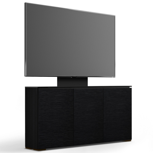 Chicago 337 64" Low Profile Wall Cabinet TV Stand w/ Mount in Textured Black Oak w/ Black Top