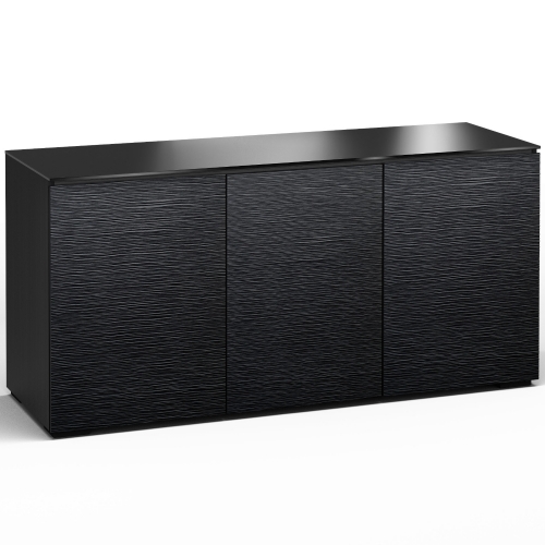 Chicago 337 64" Low Profile Wall Cabinet TV Stand in Textured Black Oak w/ Black Top