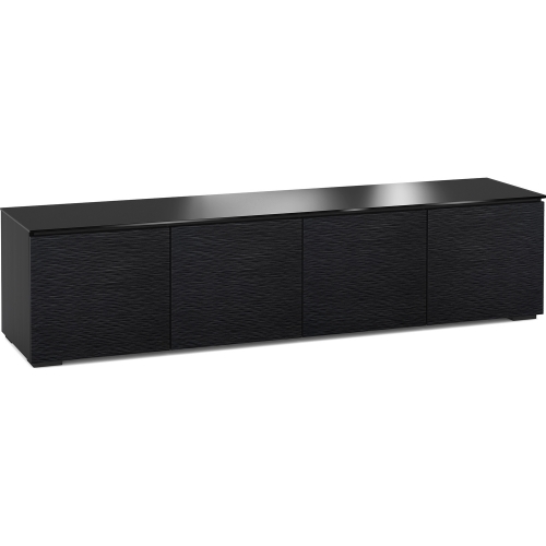 Chicago 247 85" TV Stand Cabinet in Textured Black Oak w/ Black Glass Top