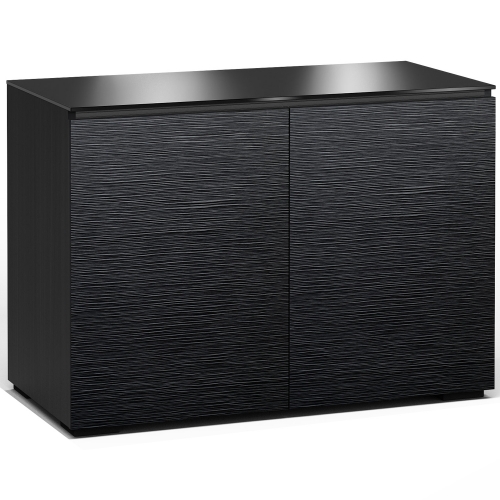 Chicago 323 44" TV Stand Cabinet in Textured Black Oak w/ Black Glass Top