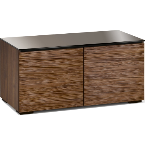 Denver 221 44" TV Stand Cabinet in Textured Medium Walnut w/ Chocolate Brown Glass Top