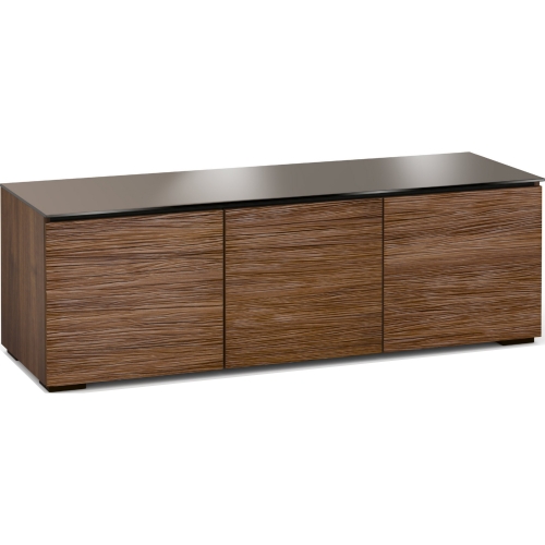 Denver 237 64" TV Stand Cabinet in Textured Medium Walnut w/ Chocolate Brown Glass Top