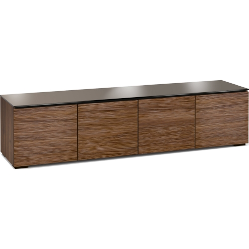 Denver 247 85" TV Stand Cabinet in Textured Medium Walnut w/ Chocolate Brown Glass Top