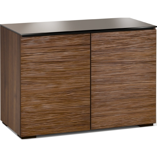 Denver 323 44" TV Stand Cabinet in Textured Medium Walnut w/ Chocolate Brown Glass Top