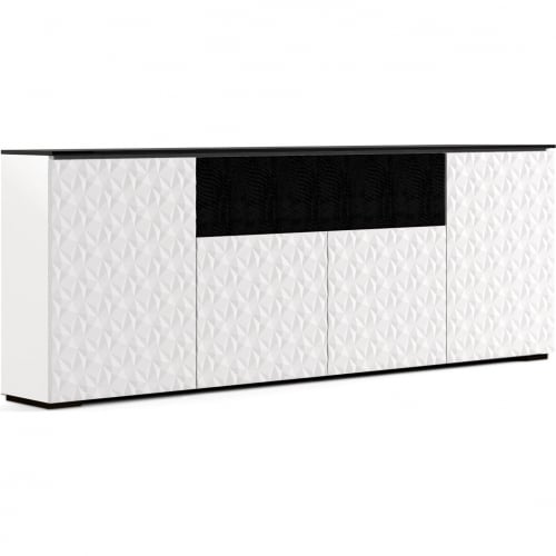 Milan 345 85" Low Profile Wall Cabinet TV Stand in White & Black Glass