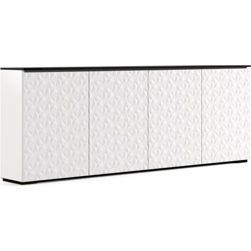 Milan 347 85" Low Profile Wall Cabinet TV Stand in White & Black Glass