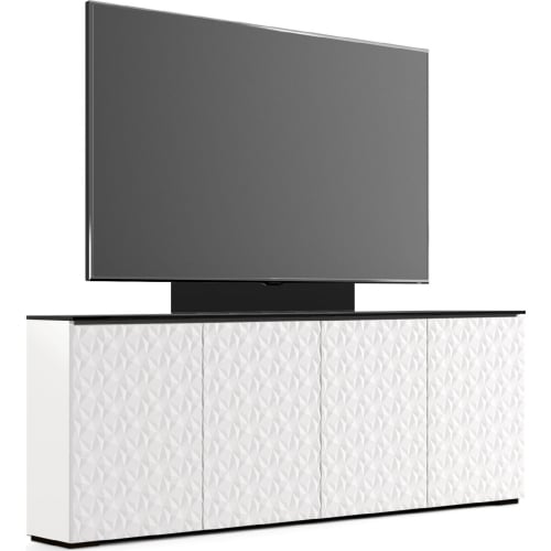 Milan 347 85" Low Profile Wall Cabinet TV Stand & TV Mount in Gloss White & Black Glass