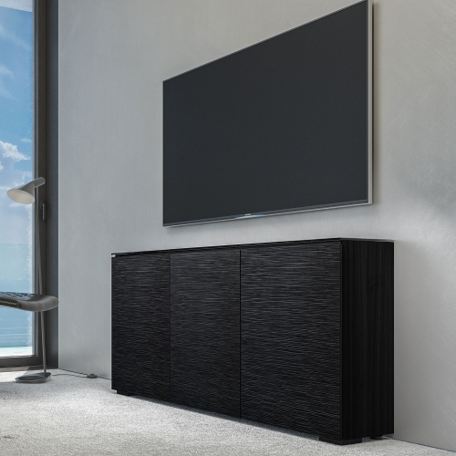 Berlin 337 64" Low Profile Wall Cabinet TV Stand in Textured Wenge w/ Black Top