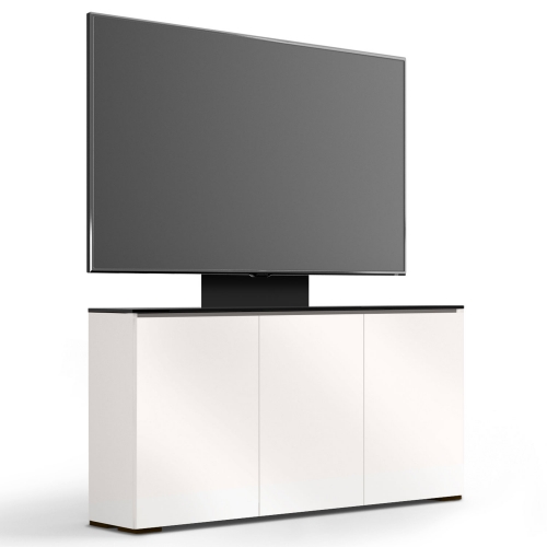 Miami 337 64" Low Profile Wall Cabinet TV Stand w/ Mount in Gloss Warm White w/ Black Top