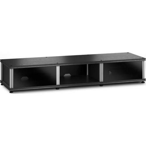 Synergy 131 Triple Width 65" AV Cabinet TV Stand in Black Oak, Glass Doors & Aluminum Frame