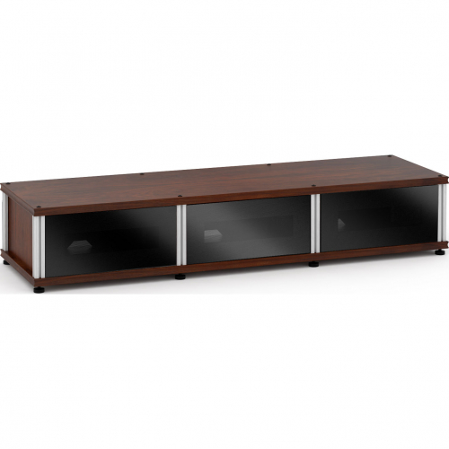 Synergy 134 Triple Width 65" AV Cabinet TV Stand in Walnut, Glass Doors & Aluminum Frame