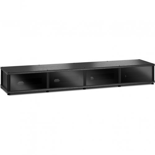 Synergy 141 Quad Width 87" AV Cabinet TV Stand in Black Oak, Glass Doors & Black Frame