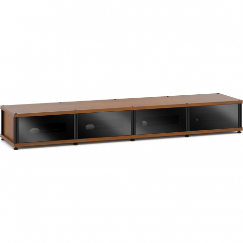 Synergy 141 Quad Width 87" AV Cabinet TV Stand in Cherry, Glass Doors & Black Frame