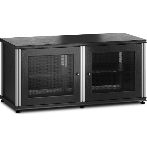 Synergy 221 Double Width 44" AV Cabinet TV Stand in Black Oak, Mesh Doors & Aluminum Frame