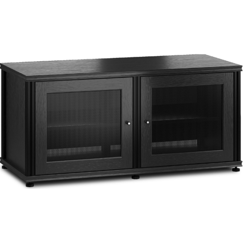 Synergy 229 Double Width 44" AV Cabinet TV Stand in Black Oak, Mesh Doors & Black Frame