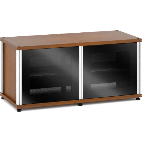 Synergy 221 Double Width 44" AV Cabinet TV Stand in Cherry, Glass Doors & Aluminum Frame