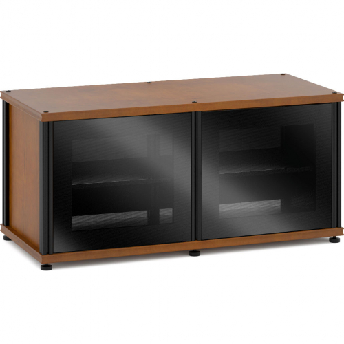 Synergy 221 Double Width 44" AV Cabinet TV Stand in Cherry, Glass Doors & Black Frame