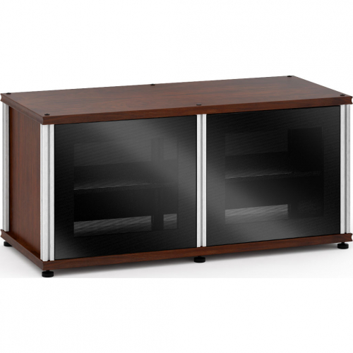 Synergy 221 Double Width 44" AV Cabinet TV Stand in Walnut, Glass Doors & Aluminum Frame