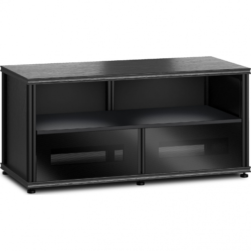 Synergy 223 Double Width 44" AV Cabinet TV Stand in Black Oak, Glass Doors & Black Frame