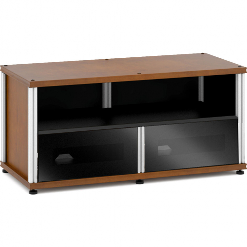 Synergy 223 Double Width 44" AV Cabinet TV Stand in Cherry, Glass Doors & Aluminum Frame