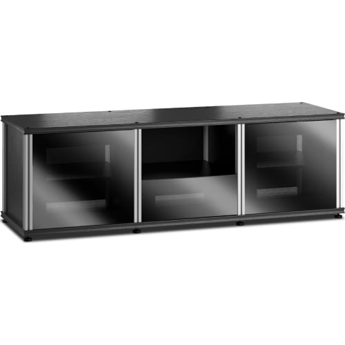 Synergy 233 Triple Width 65" AV Cabinet TV Stand in Black Oak, Glass Doors & Aluminum Frame