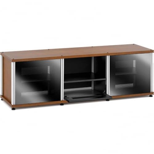 Synergy 233 Triple Width 65" AV Cabinet TV Stand in Cherry, Glass Doors & Aluminum Frame