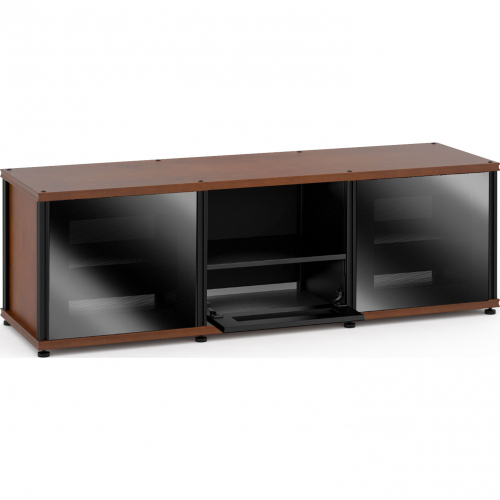 Synergy 233 Triple Width 65" AV Cabinet TV Stand in Cherry, Glass Doors & Black Frame