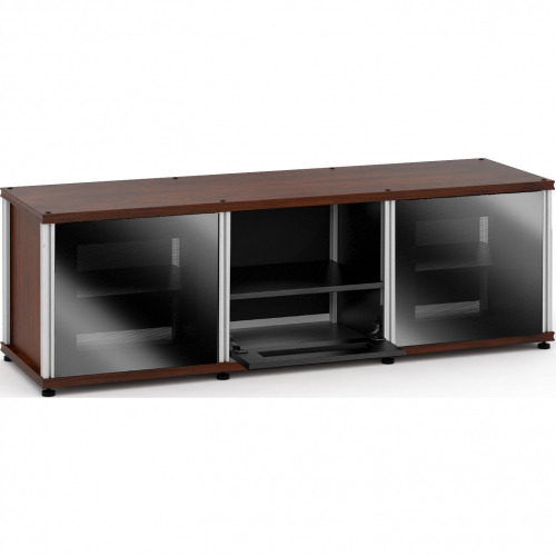 Synergy 233 Triple Width 65" AV Cabinet TV Stand in Walnut, Glass Doors & Aluminum Frame