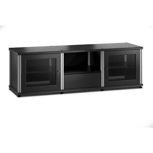 Synergy 236 Triple Width 65" AV Cabinet TV Stand in Black Oak, Mesh Doors & Aluminum Frame